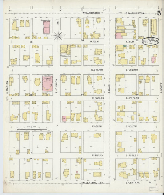 Sanborn Fire Insurance Map from Bluffton, Wells County, Indiana (1895), Sheet #0005 - Historic Sanborn Fire Insurance Map Print, vintage old map wall art, antique decor, genealogy gift, Indiana Indiana map