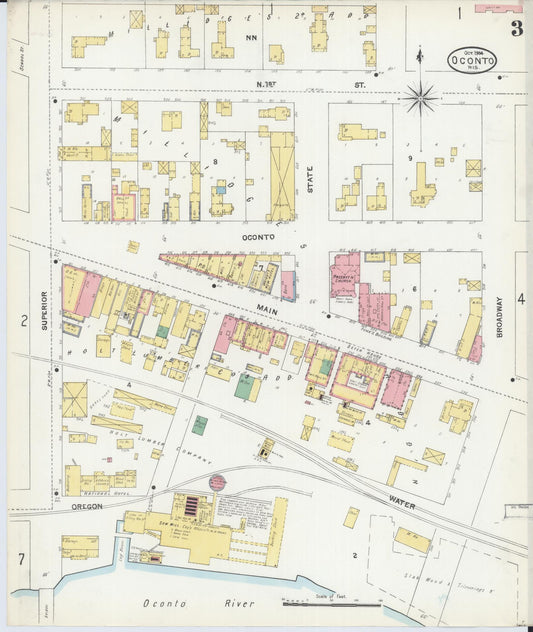 Sanborn Fire Insurance Map from Oconto, Oconto County, Wisconsin (1904), Sheet #0003 - Historic Sanborn Fire Insurance Map Print, vintage old map wall art, antique decor, genealogy gift, Wisconsin Wisconsin map
