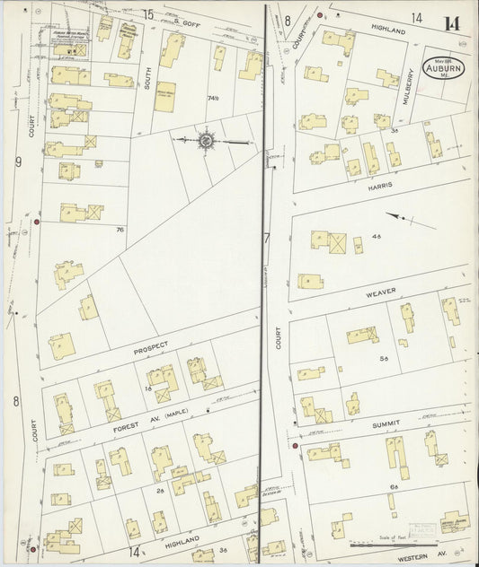 Sanborn Fire Insurance Map from Auburn, Androscoggin County, Maine (1914), Sheet #0014 - Historic Sanborn Fire Insurance Map Print, vintage old map wall art, antique decor, genealogy gift, Maine Maine map