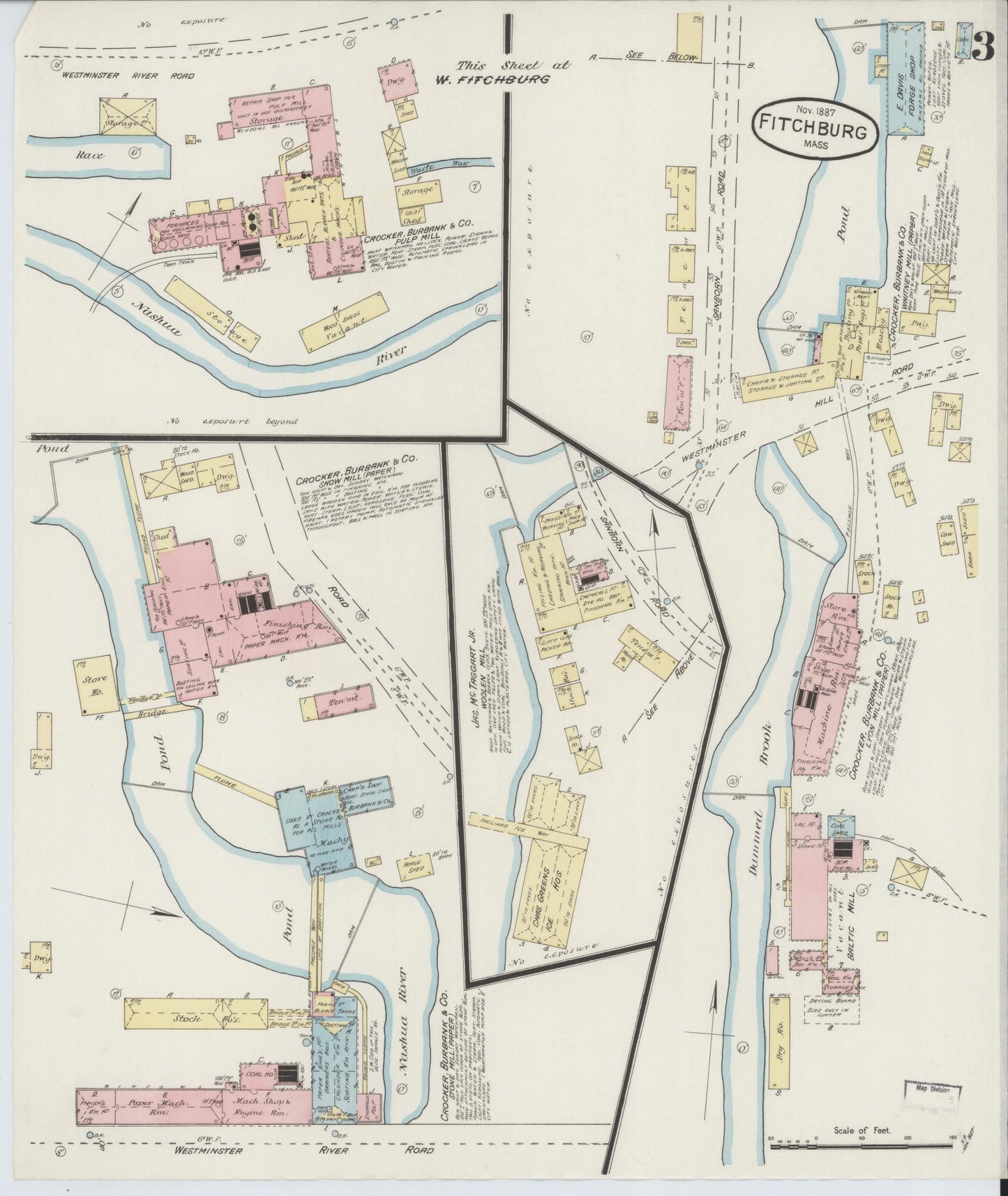 Sanborn Fire Insurance Map from Fitchburg, Worcester County, Massachusetts (1887), Sheet #0003 - Complete Map Set gallery image, historic Sanborn map, vintage wall art, Massachusetts Massachusetts