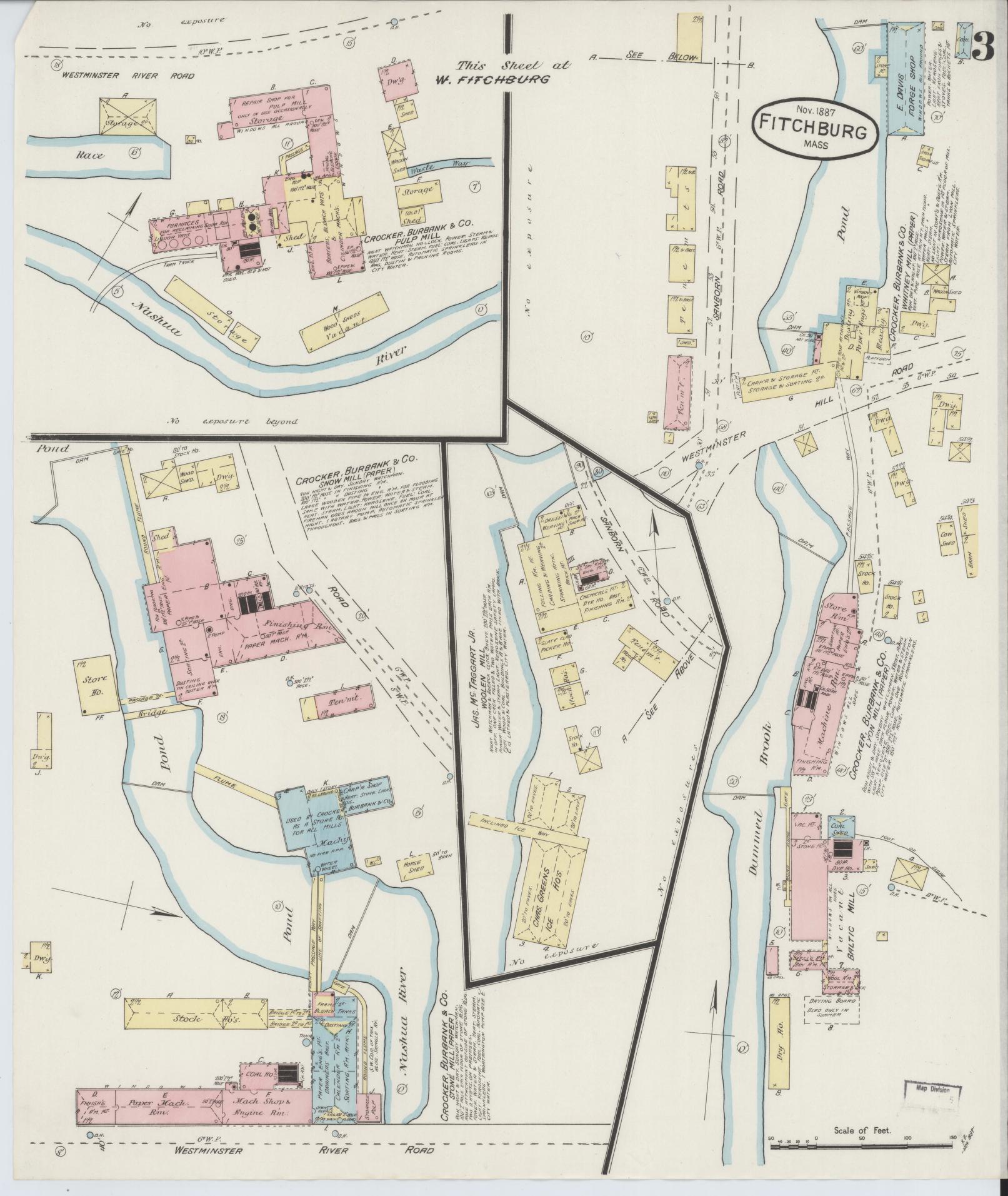 Sanborn Fire Insurance Map from Fitchburg, Worcester County, Massachusetts (1887), Sheet #0003 - Complete Map Set gallery image, historic Sanborn map, vintage wall art, Massachusetts Massachusetts