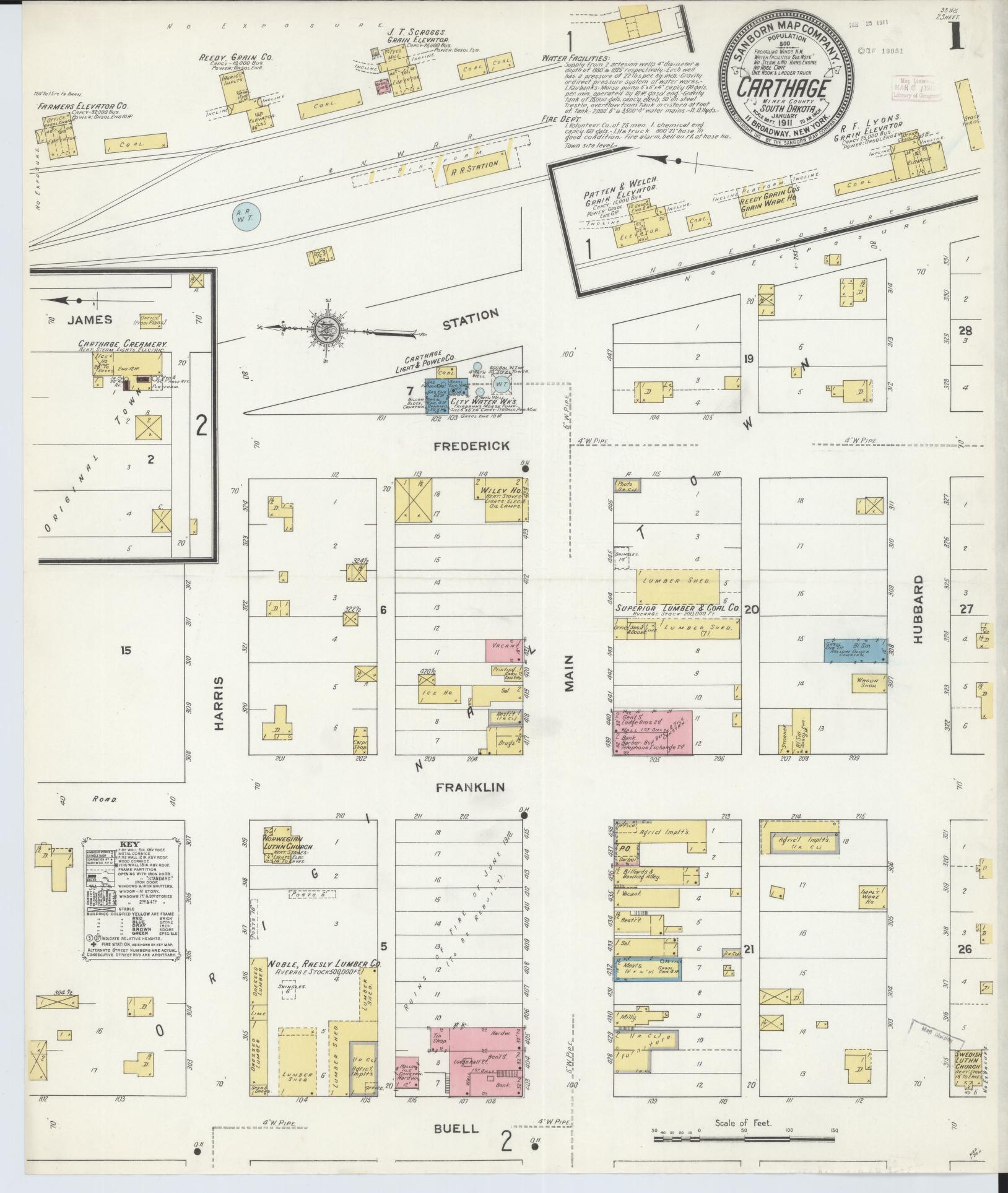 Sanborn Fire Insurance Map from Carthage, Miner County, South Dakota (1911), Sheet #0001 - Complete Map Set gallery image, historic Sanborn map, vintage wall art, South Dakota South Dakota