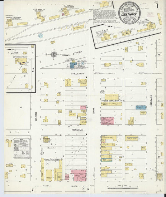 Sanborn Fire Insurance Map from Carthage, Miner County, South Dakota (1911), Sheet #0001 - Complete Map Set gallery image, historic Sanborn map, vintage wall art, South Dakota South Dakota