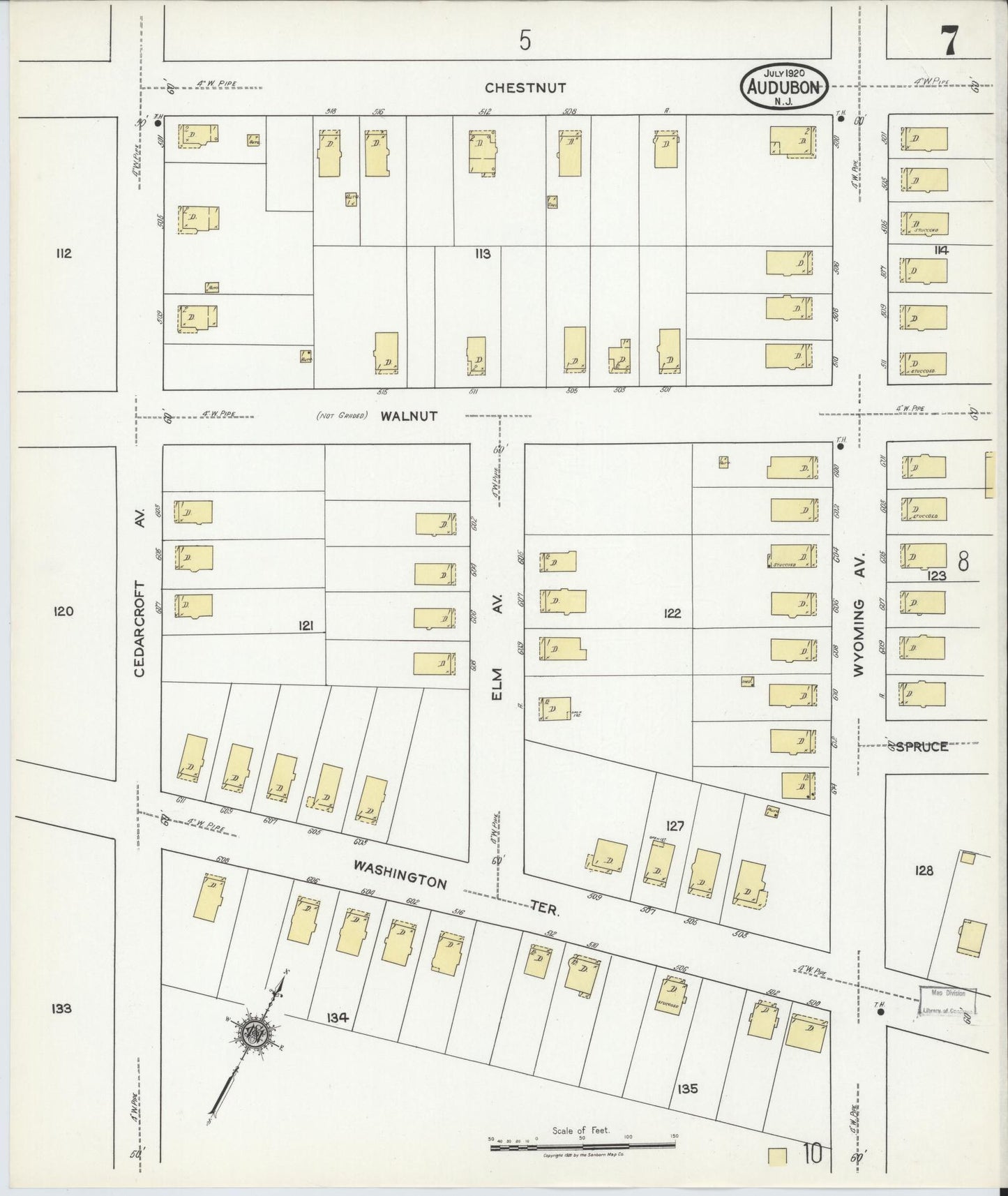 Sanborn Fire Insurance Map from Audubon, Camden County, New Jersey (1920), Sheet #0007 - Historic Sanborn Fire Insurance Map Print, vintage old map wall art, antique decor, genealogy gift, New Jersey New Jersey map