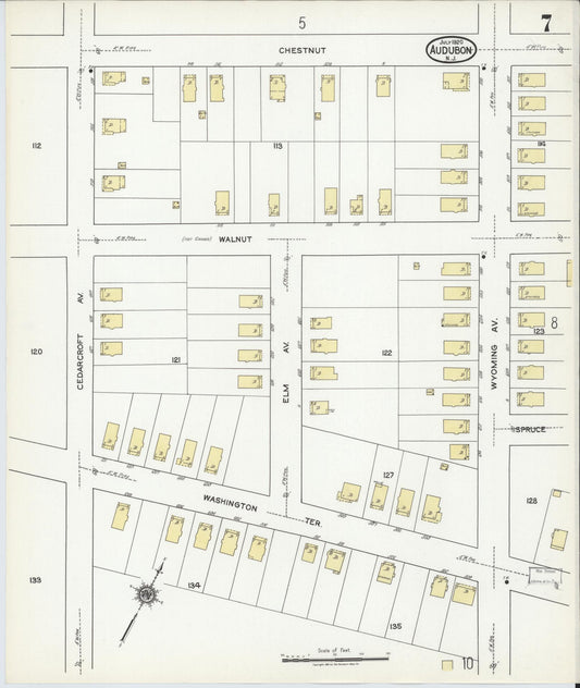 Sanborn Fire Insurance Map from Audubon, Camden County, New Jersey (1920), Sheet #0007 - Historic Sanborn Fire Insurance Map Print, vintage old map wall art, antique decor, genealogy gift, New Jersey New Jersey map
