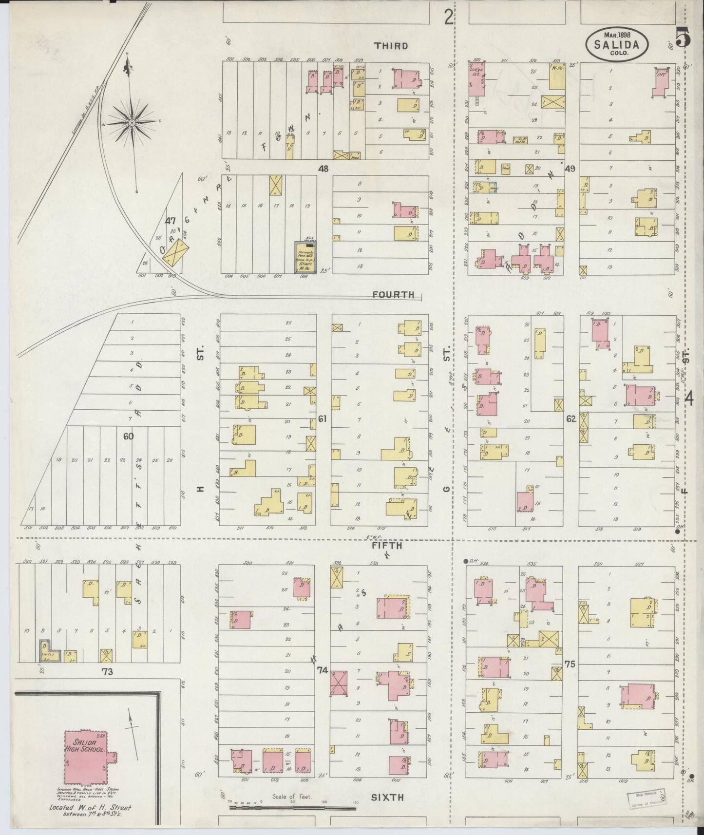 Sanborn Fire Insurance Map from Salida, Chaffee County, Colorado (1898), Sheet #0005 - Complete Map Set gallery image, historic Sanborn map, vintage wall art, Colorado Colorado
