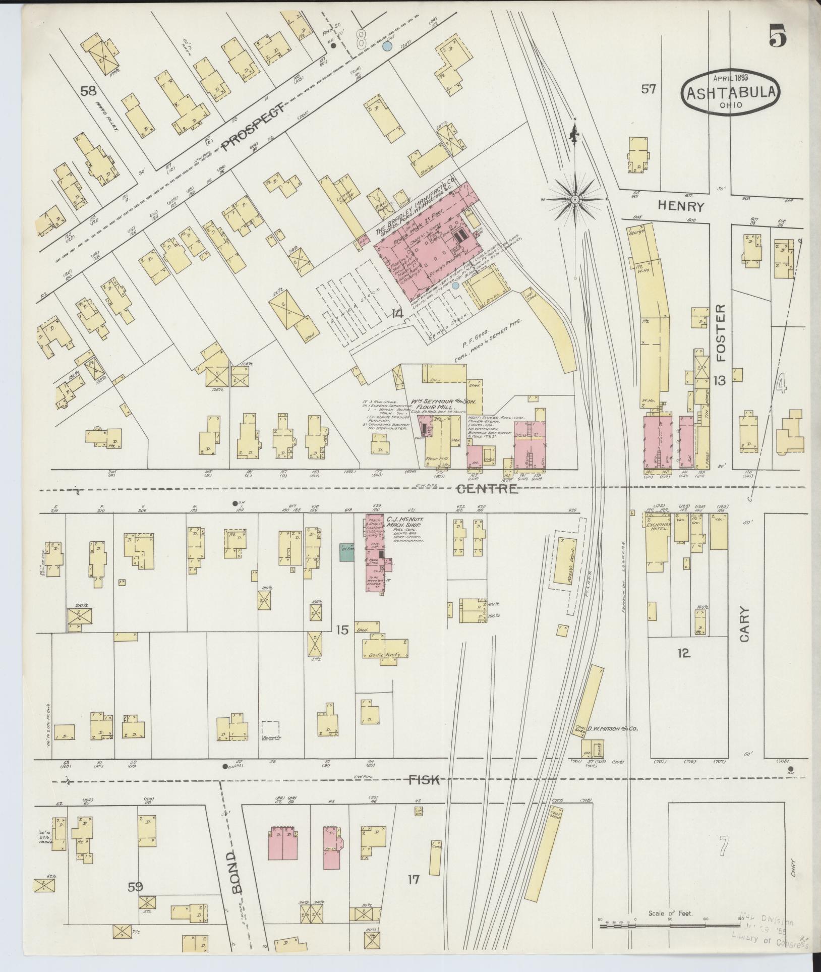 Sanborn Fire Insurance Map from Ashtabula, Ashtabula County, Ohio (1893), Sheet #0005 - Historic Sanborn Fire Insurance Map Print, vintage old map wall art, antique decor, genealogy gift, Ohio Ohio map