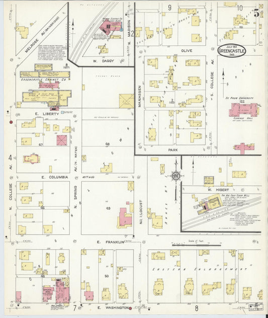 Sanborn Fire Insurance Map from Greencastle, Putnam County, Indiana (1913), Sheet #0005 - Historic Sanborn Fire Insurance Map Print, vintage old map wall art, antique decor, genealogy gift, Indiana Indiana map