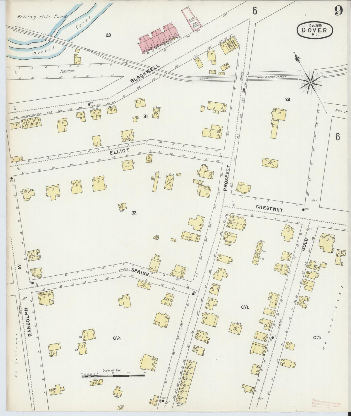 Sanborn Fire Insurance Map from Dover, Morris County, New Jersey (1896), Sheet #0009 - Complete Map Set gallery image, historic Sanborn map, vintage wall art, New Jersey New Jersey