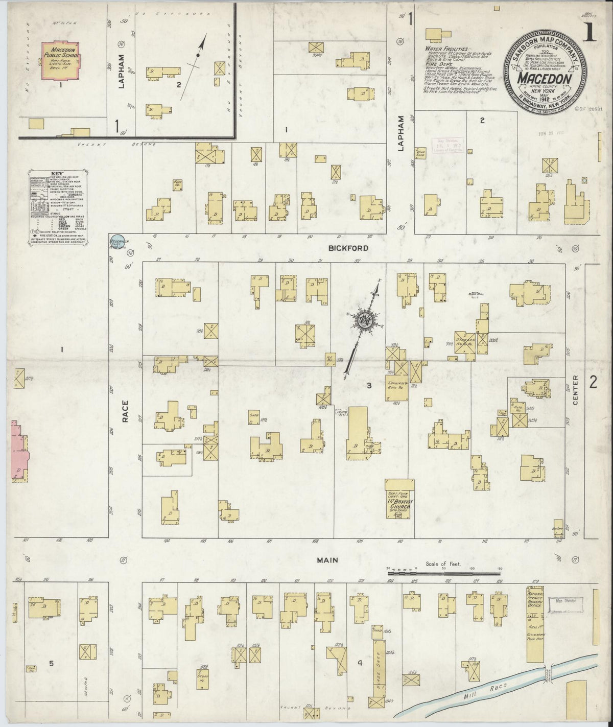 Sanborn Fire Insurance Map from Macedon, Wayne County, New York (1912), Sheet #0001 - Complete Map Set gallery image, historic Sanborn map, vintage wall art, New York New York