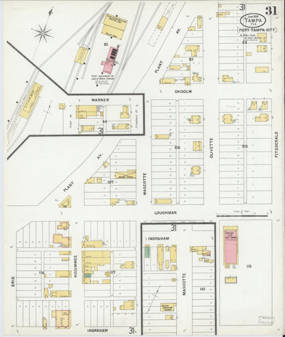 Sanborn Fire Insurance Map from Tampa, Hillsborough County, Florida (1899), Sheet #0031 - Historic Sanborn Fire Insurance Map Print, vintage old map wall art, antique decor, genealogy gift, Florida Florida map