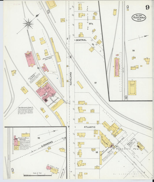 Sanborn Fire Insurance Map from Ravenna, Portage County, Ohio (1904), Sheet #0009 - Historic Sanborn Fire Insurance Map Print, vintage old map wall art, antique decor, genealogy gift, Ohio Ohio map