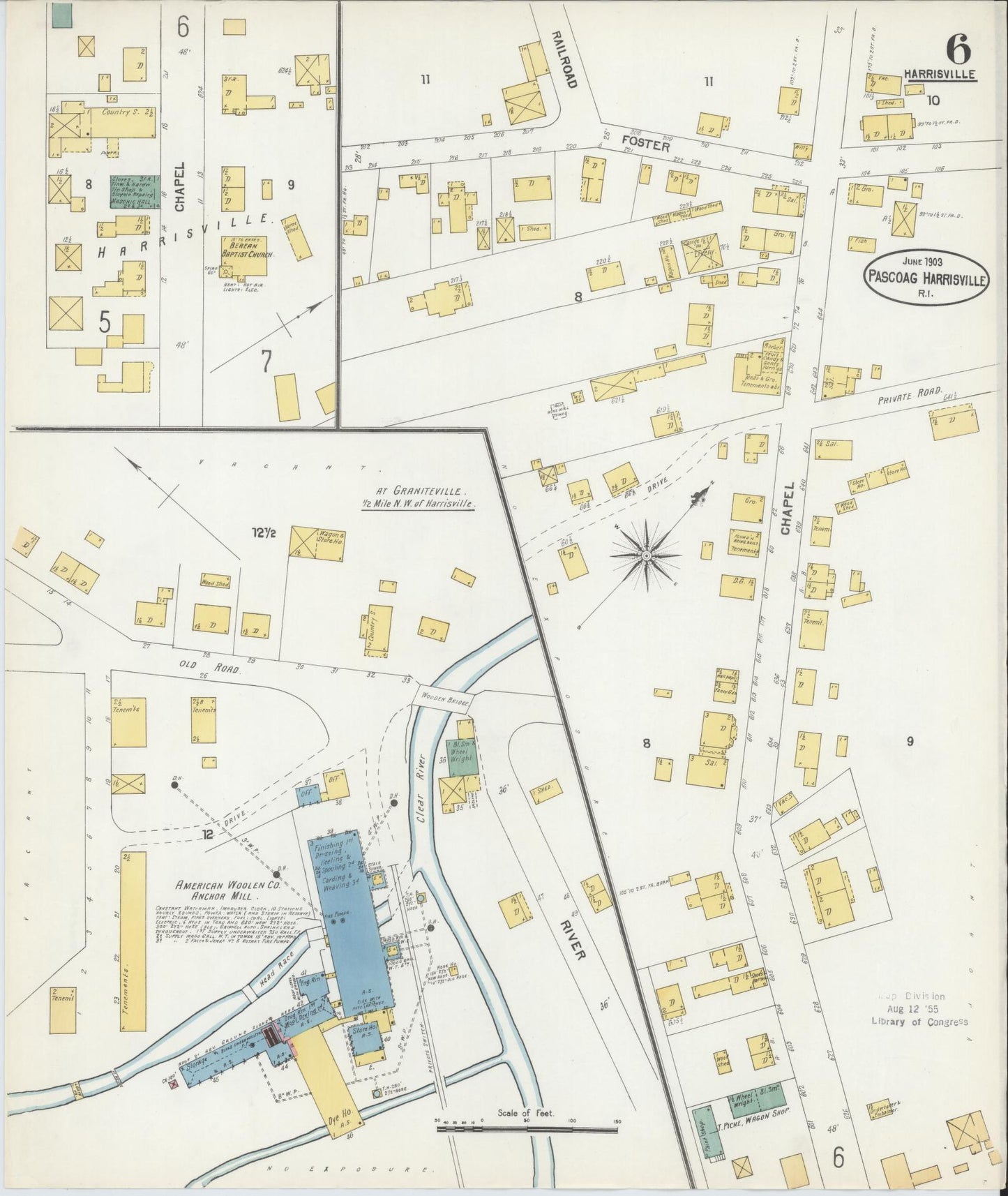 Sanborn Fire Insurance Map from Pascoag, Providence County, Rhode Island (1903), Sheet #0006 - Complete Map Set gallery image, historic Sanborn map, vintage wall art, Rhode Island Rhode Island