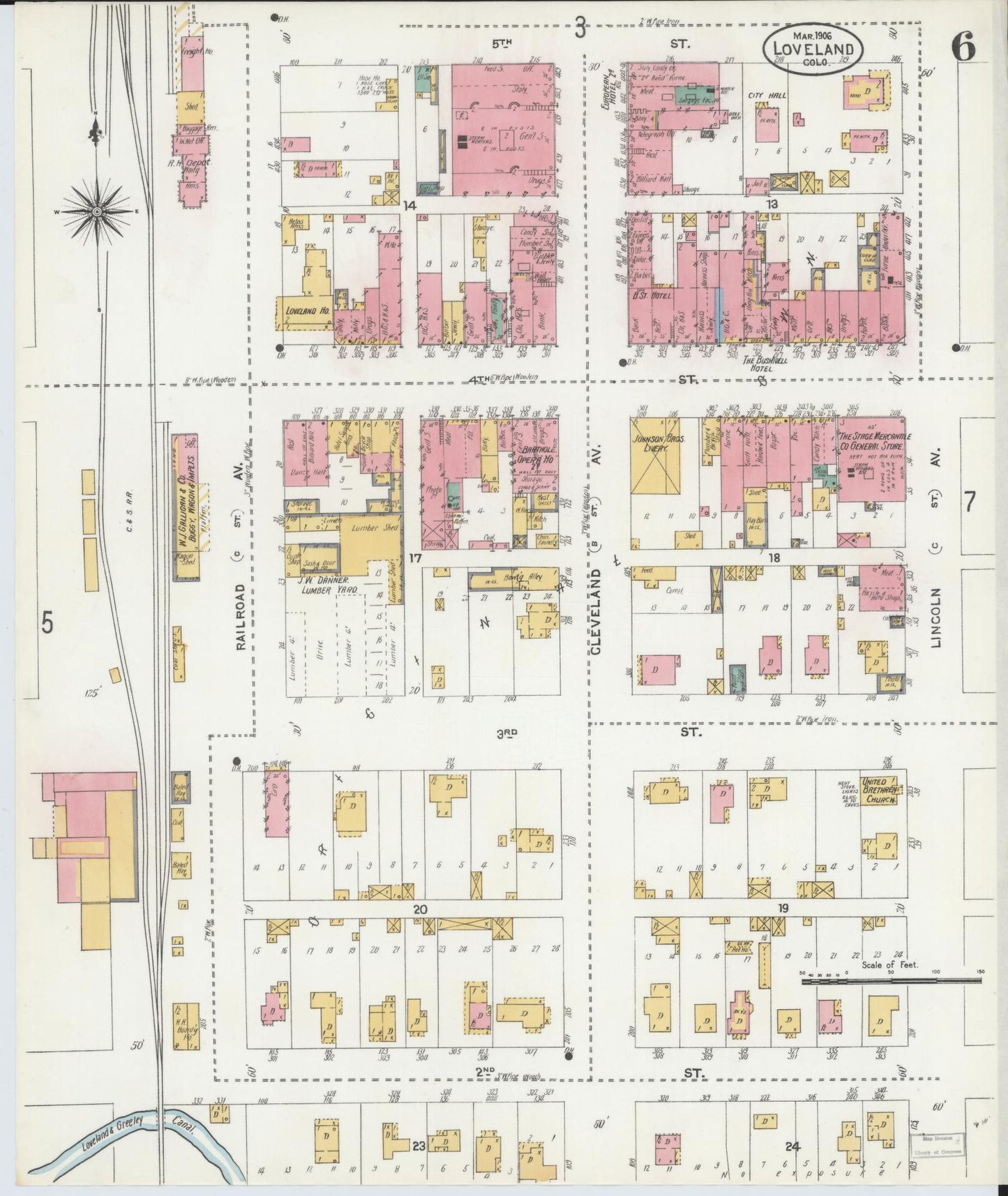 Sanborn Fire Insurance Map from Loveland, Larimer County, Colorado (1906), Sheet #0006 - Historic Sanborn Fire Insurance Map Print, vintage old map wall art, antique decor, genealogy gift, Colorado Colorado map