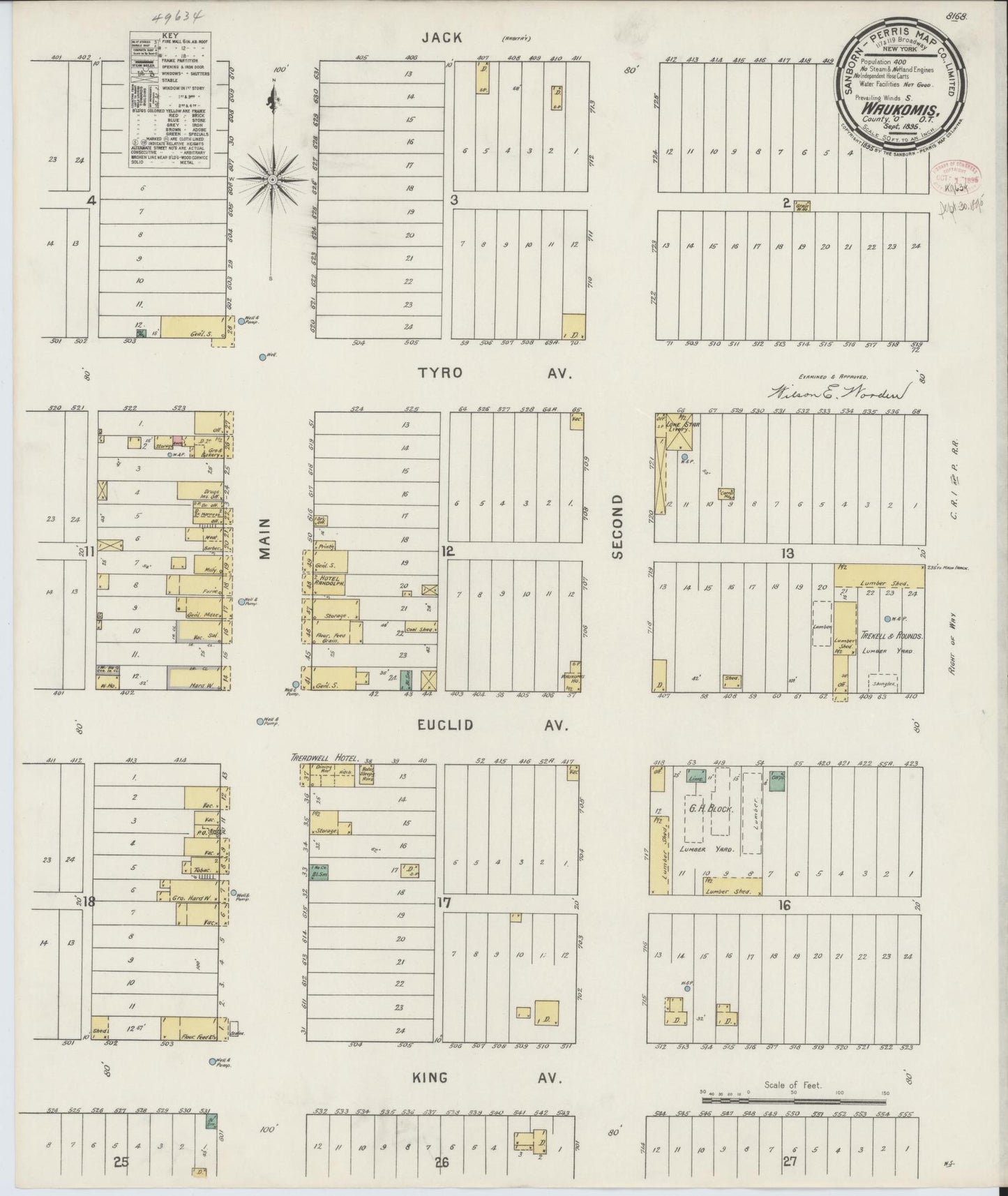 Sanborn Fire Insurance Map from Waukomis, Garfield County, Oklahoma (1895), Sheet #0001 - Historic Sanborn Fire Insurance Map Print, vintage old map wall art, antique decor, genealogy gift, Oklahoma Oklahoma map