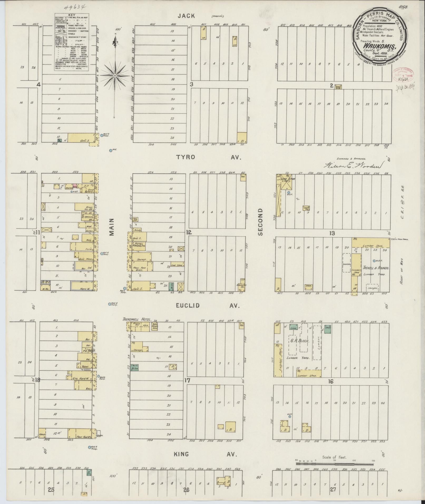 Sanborn Fire Insurance Map from Waukomis, Garfield County, Oklahoma (1895), Sheet #0001 - Historic Sanborn Fire Insurance Map Print, vintage old map wall art, antique decor, genealogy gift, Oklahoma Oklahoma map