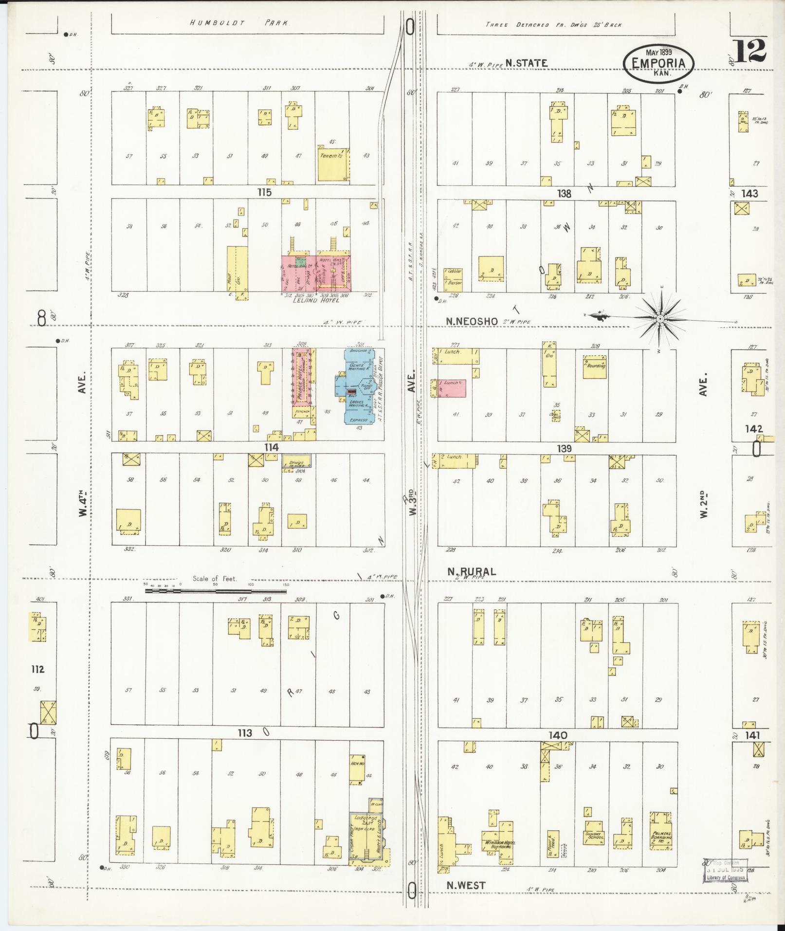 Sanborn Fire Insurance Map from Emporia, Lyon County, Kansas (1899), Sheet #0012 - Complete Map Set gallery image, historic Sanborn map, vintage wall art, Kansas Kansas