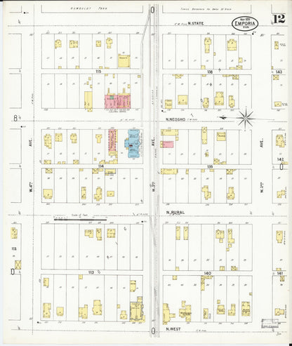 Sanborn Fire Insurance Map from Emporia, Lyon County, Kansas (1899), Sheet #0012 - Complete Map Set gallery image, historic Sanborn map, vintage wall art, Kansas Kansas