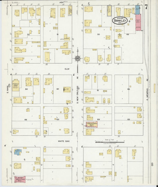 Sanborn Fire Insurance Map from Brinkley, Monroe County, Arkansas (1919), Sheet #0007 - Historic Sanborn Fire Insurance Map Print, vintage old map wall art, antique decor, genealogy gift, Arkansas Arkansas map