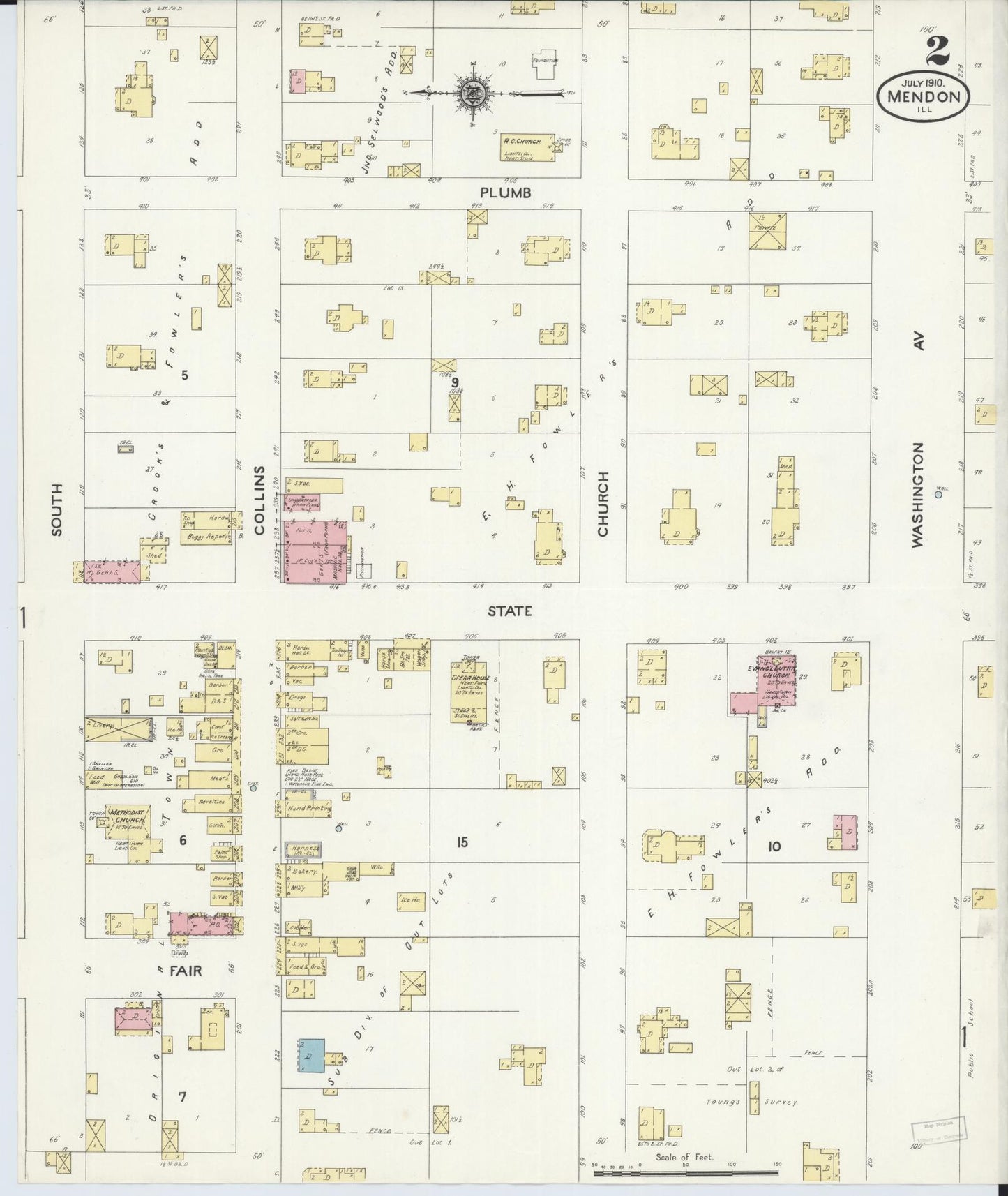 Sanborn Fire Insurance Map from Mendon, Adams County, Illinois (1910), Sheet #0002 - Complete Map Set gallery image, historic Sanborn map, vintage wall art, Illinois Illinois