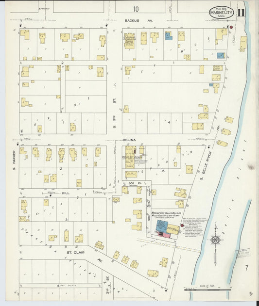 Sanborn Fire Insurance Map from Marine City, Saint Clair County, Michigan (1913), Sheet #0011 - Historic Sanborn Fire Insurance Map Print, vintage old map wall art, antique decor, genealogy gift, Michigan Michigan map