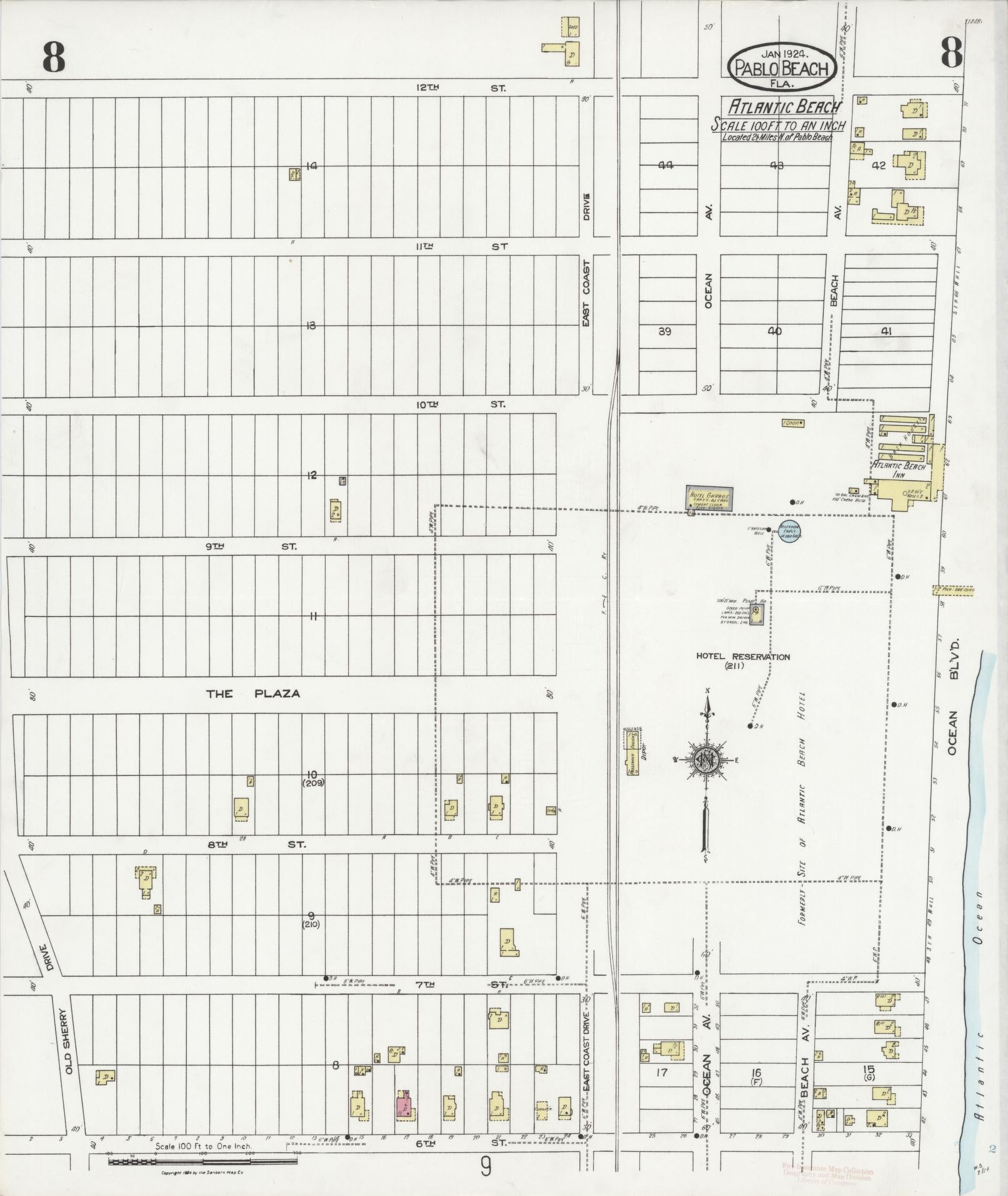 Sanborn Fire Insurance Map from Pablo Beach, Duval County, Florida (1924), Sheet #0008 - Complete Map Set gallery image, historic Sanborn map, vintage wall art, Florida Florida