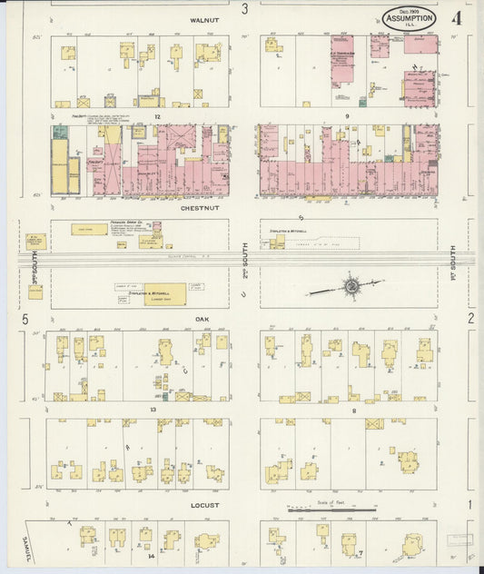 Sanborn Fire Insurance Map from Assumption, Christian County, Illinois (1909), Sheet #0004 - Historic Sanborn Fire Insurance Map Print, vintage old map wall art, antique decor, genealogy gift, Illinois Illinois map