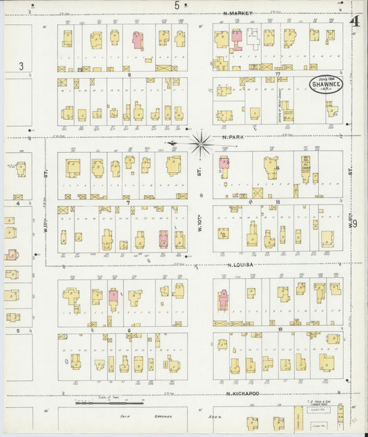 Sanborn Fire Insurance Map from Shawnee, Pottawatomie County, Oklahoma (1904), Sheet #0004 - Historic Sanborn Fire Insurance Map Print, vintage old map wall art, antique decor, genealogy gift, Oklahoma Oklahoma map