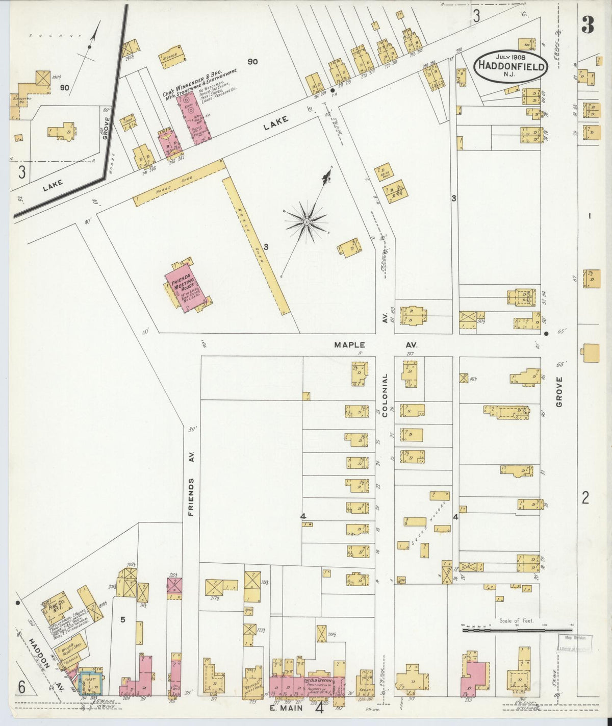 Sanborn Fire Insurance Map from Haddonfield, Camden County, New Jersey (1908), Sheet #0003 - Complete Map Set gallery image, historic Sanborn map, vintage wall art, New Jersey New Jersey