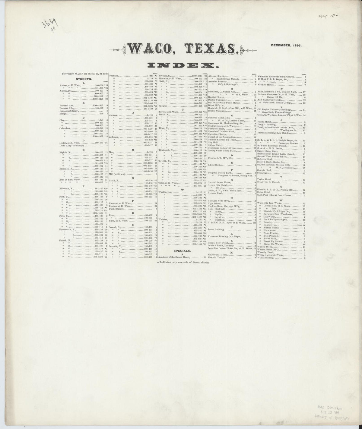 Sanborn Fire Insurance Map from Waco, McLennan County, Texas (1893), Sheet #0001 - Historic Sanborn Fire Insurance Map Print, vintage old map wall art, antique decor, genealogy gift, Texas Texas map