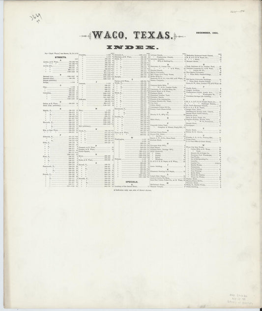 Sanborn Fire Insurance Map from Waco, McLennan County, Texas (1893), Sheet #0001 - Historic Sanborn Fire Insurance Map Print, vintage old map wall art, antique decor, genealogy gift, Texas Texas map