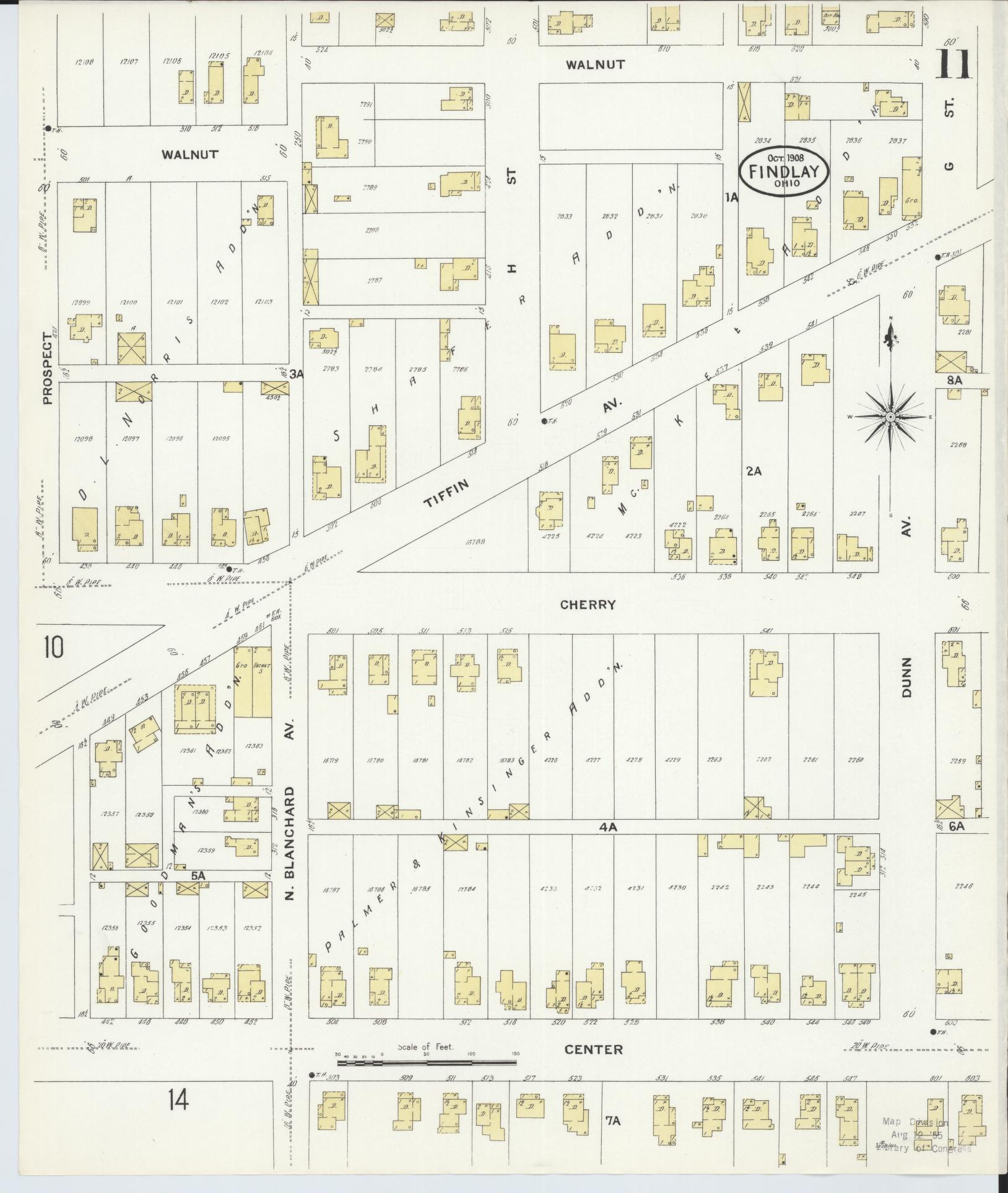 Sanborn Fire Insurance Map from Findlay, Hancock County, Ohio (1908), Sheet #0011 - Historic Sanborn Fire Insurance Map Print, vintage old map wall art, antique decor, genealogy gift, Ohio Ohio map