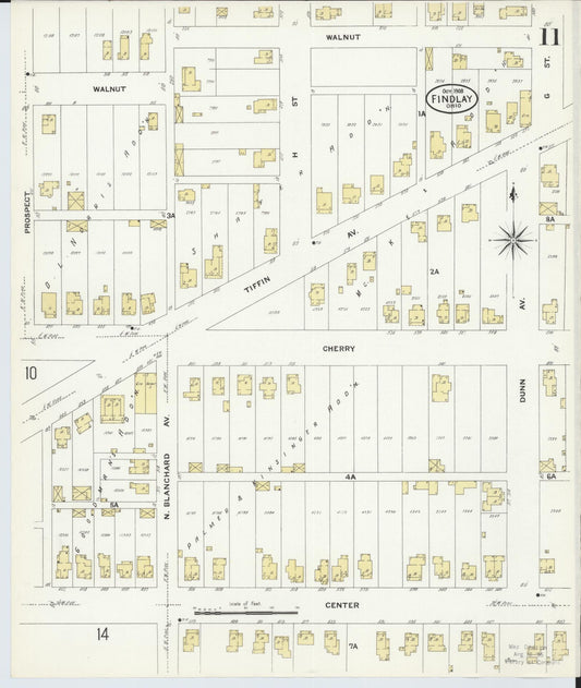 Sanborn Fire Insurance Map from Findlay, Hancock County, Ohio (1908), Sheet #0011 - Historic Sanborn Fire Insurance Map Print, vintage old map wall art, antique decor, genealogy gift, Ohio Ohio map