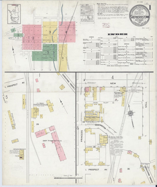 Sanborn Fire Insurance Map from Shepherdstown, Jefferson County, West Virginia (1915), Sheet #0001 - Historic Sanborn Fire Insurance Map Print, vintage old map wall art, antique decor, genealogy gift, West Virginia West Virginia map