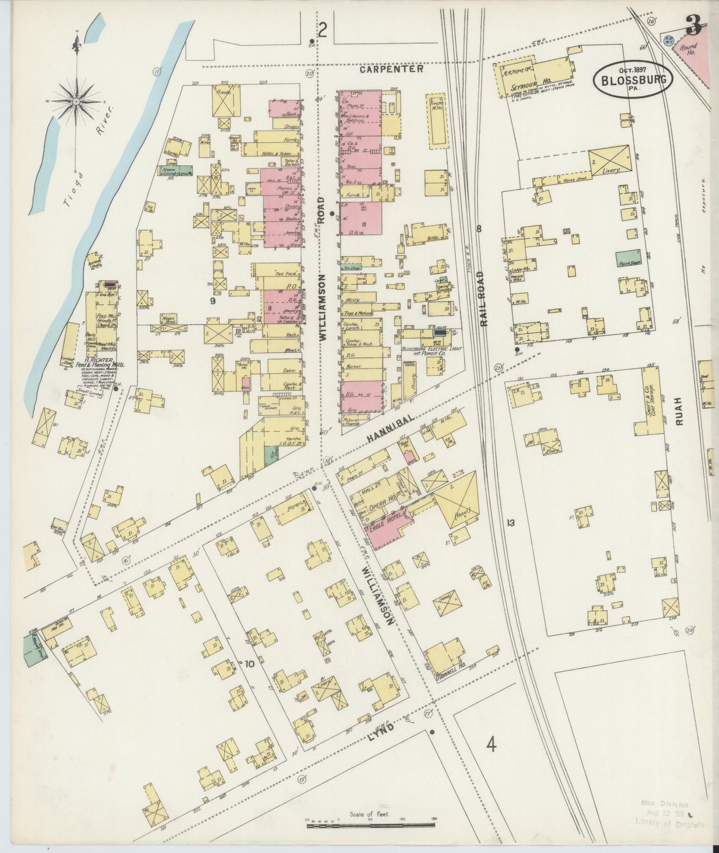 Sanborn Fire Insurance Map from Blossburg, Tioga County, Pennsylvania (1897), Sheet #0003 - Historic Sanborn Fire Insurance Map Print, vintage old map wall art, antique decor, genealogy gift, Pennsylvania Pennsylvania map
