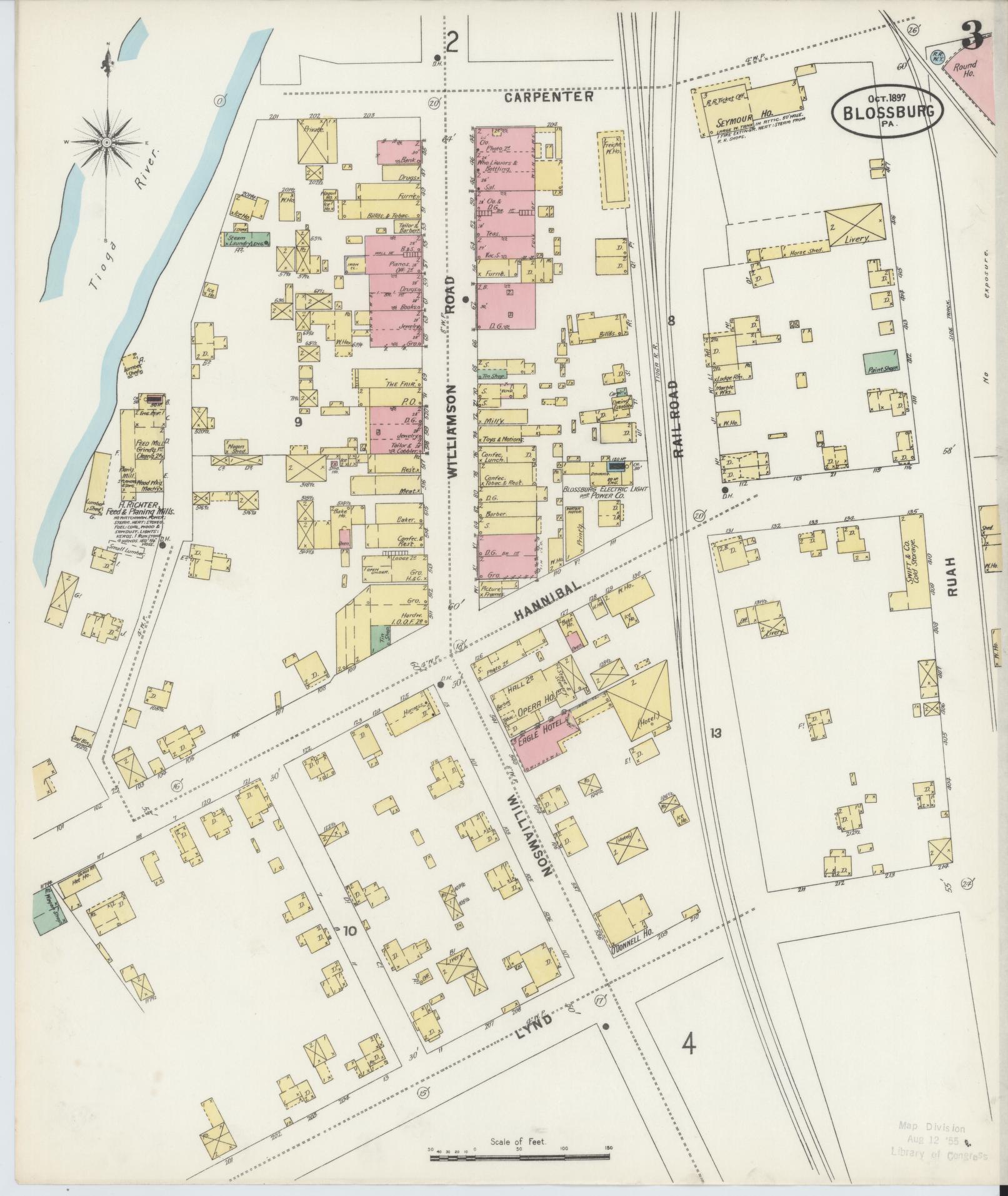Sanborn Fire Insurance Map from Blossburg, Tioga County, Pennsylvania (1897), Sheet #0003 - Historic Sanborn Fire Insurance Map Print, vintage old map wall art, antique decor, genealogy gift, Pennsylvania Pennsylvania map