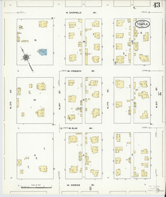 Sanborn Fire Insurance Map from Temple, Bell County, Texas (1910), Sheet #0013 - Historic Sanborn Fire Insurance Map Print, vintage old map wall art, antique decor, genealogy gift, Texas Texas map