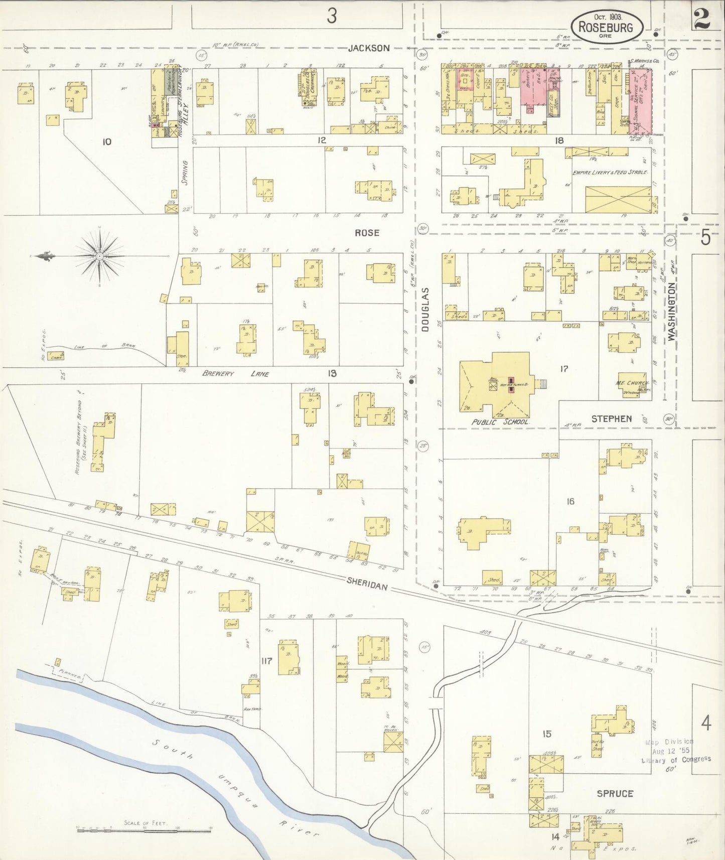 Sanborn Fire Insurance Map from Roseburg, Douglas County, Oregon (1903), Sheet #0002 - Complete Map Set gallery image, historic Sanborn map, vintage wall art, Oregon Oregon