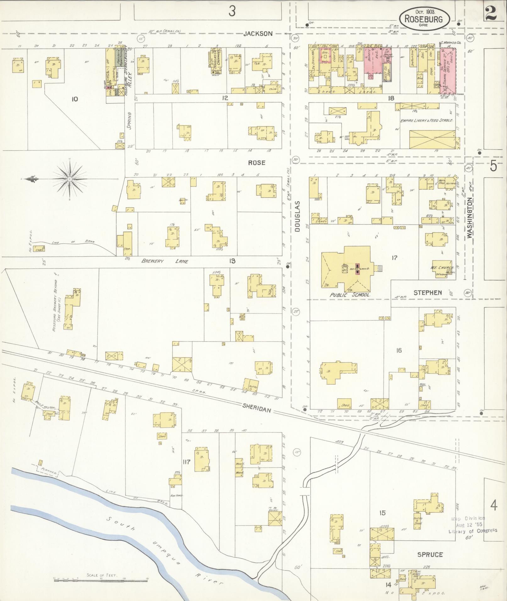 Sanborn Fire Insurance Map from Roseburg, Douglas County, Oregon (1903), Sheet #0002 - Complete Map Set gallery image, historic Sanborn map, vintage wall art, Oregon Oregon