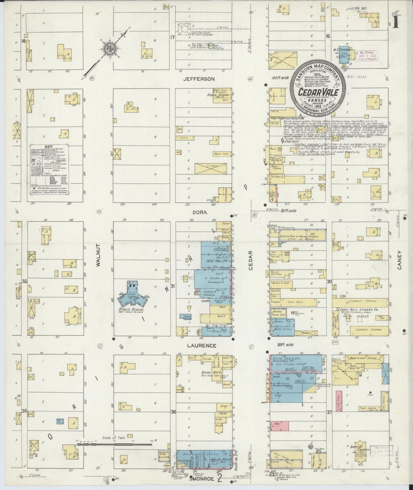 Sanborn Fire Insurance Map from Cedar Vale, Chautauqua County, Kansas (1912), Sheet #0001 - Complete Map Set gallery image, historic Sanborn map, vintage wall art, Kansas Kansas