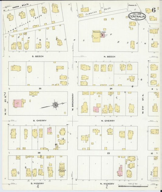 Sanborn Fire Insurance Map from Centralia, Marion, Clinton, Jefferson, and Washington Counties, Illinois (1909), Sheet #0006 - Historic Sanborn Fire Insurance Map Print, vintage old map wall art, antique decor, genealogy gift, Illinois Illinois map