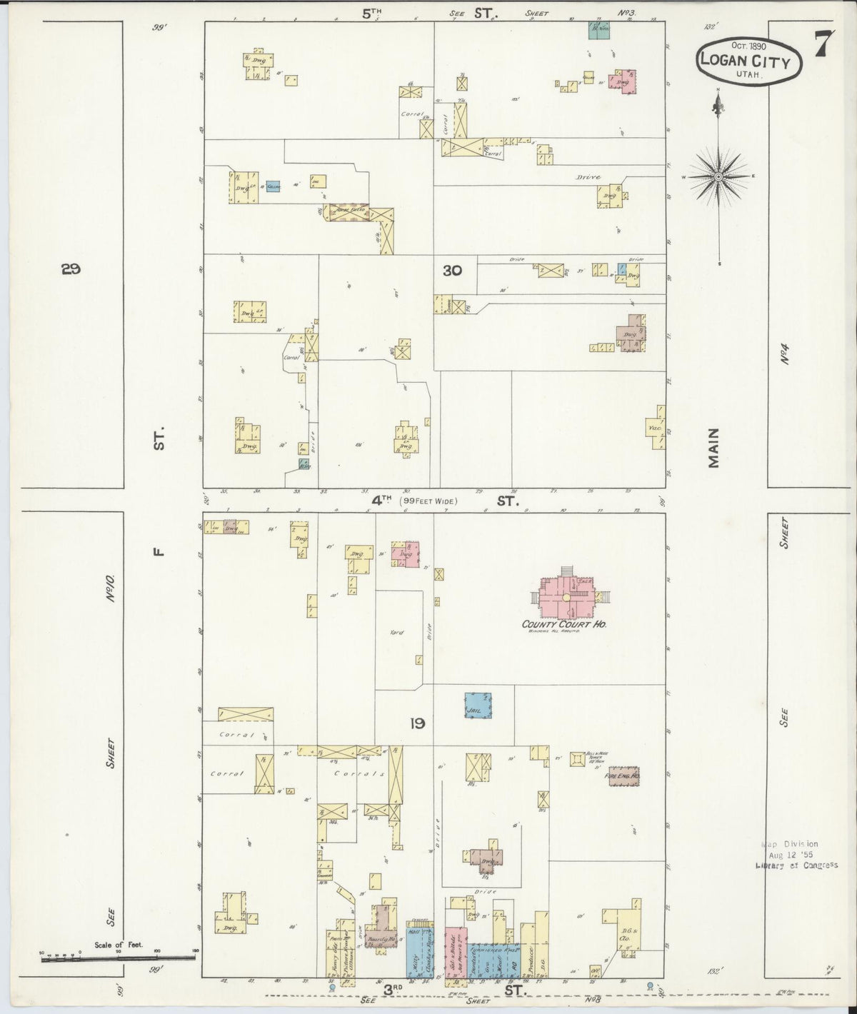 Sanborn Fire Insurance Map from Logan, Cache County, Utah (1890), Sheet #0007 - Complete Map Set gallery image, historic Sanborn map, vintage wall art, Utah Utah