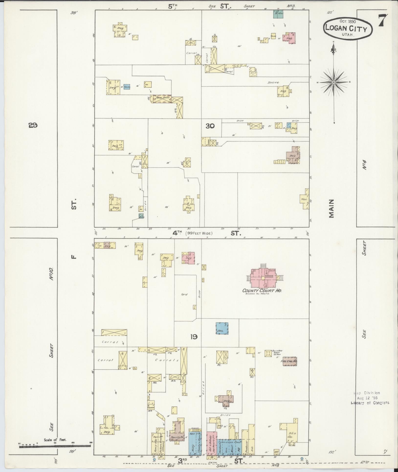 Sanborn Fire Insurance Map from Logan, Cache County, Utah (1890), Sheet #0007 - Complete Map Set gallery image, historic Sanborn map, vintage wall art, Utah Utah