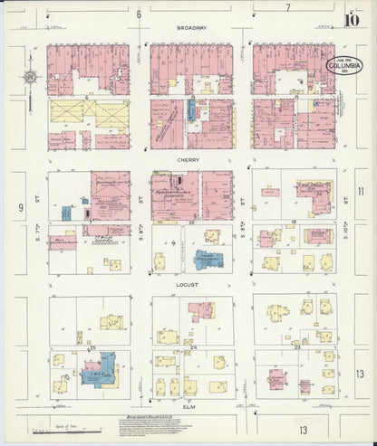 Sanborn Fire Insurance Map from Columbia, Boone County, Missouri (1914), Sheet #0010 - Complete Map Set gallery image, historic Sanborn map, vintage wall art, Missouri Missouri