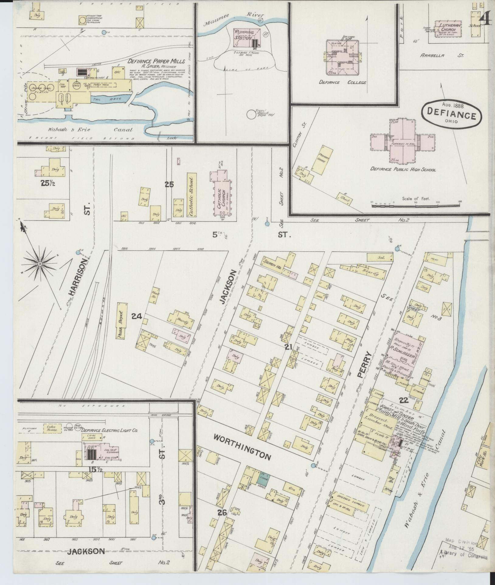 Sanborn Fire Insurance Map from Defiance, Defiance County, Ohio (1888), Sheet #0004 - Historic Sanborn Fire Insurance Map Print, vintage old map wall art, antique decor, genealogy gift, Ohio Ohio map