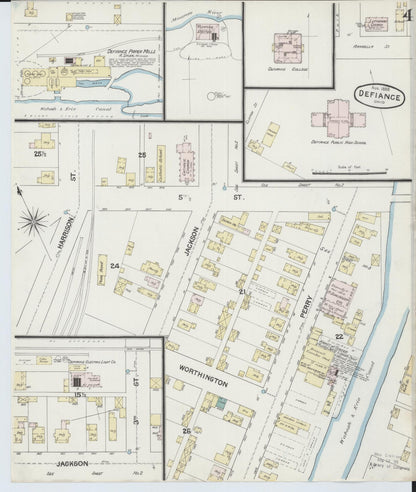 Sanborn Fire Insurance Map from Defiance, Defiance County, Ohio (1888), Sheet #0004 - Historic Sanborn Fire Insurance Map Print, vintage old map wall art, antique decor, genealogy gift, Ohio Ohio map