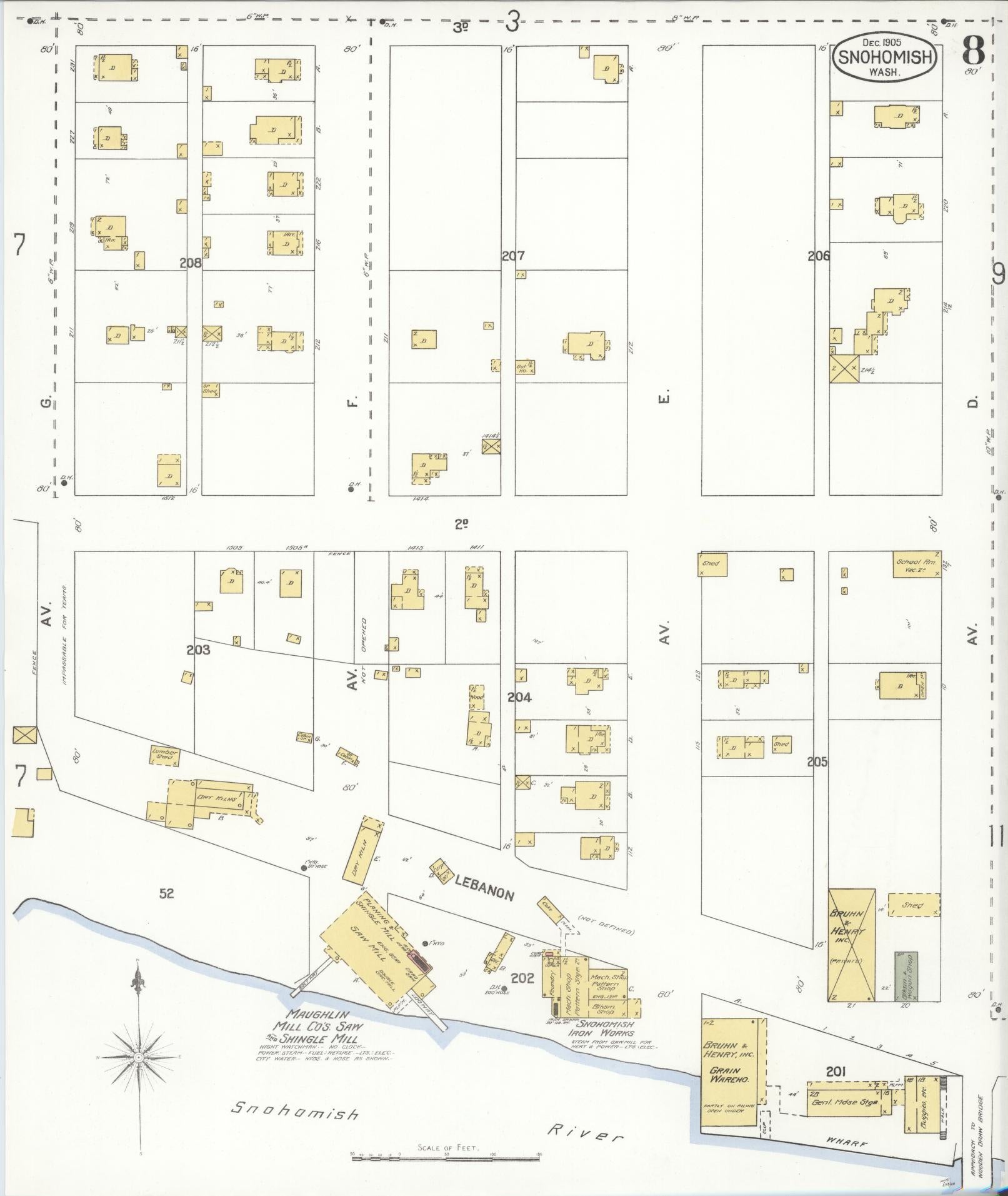 Sanborn Fire Insurance Map from Snohomish, Snohomish County, Washington (1905), Sheet #0008 - Complete Map Set gallery image, historic Sanborn map, vintage wall art, Washington Washington