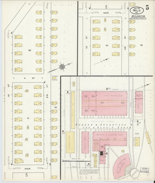 Sanborn Fire Insurance Map from Milo, Piscataquis County, Maine (1912), Sheet #0005 - Historic Sanborn Fire Insurance Map Print, vintage old map wall art, antique decor, genealogy gift, Maine Maine map