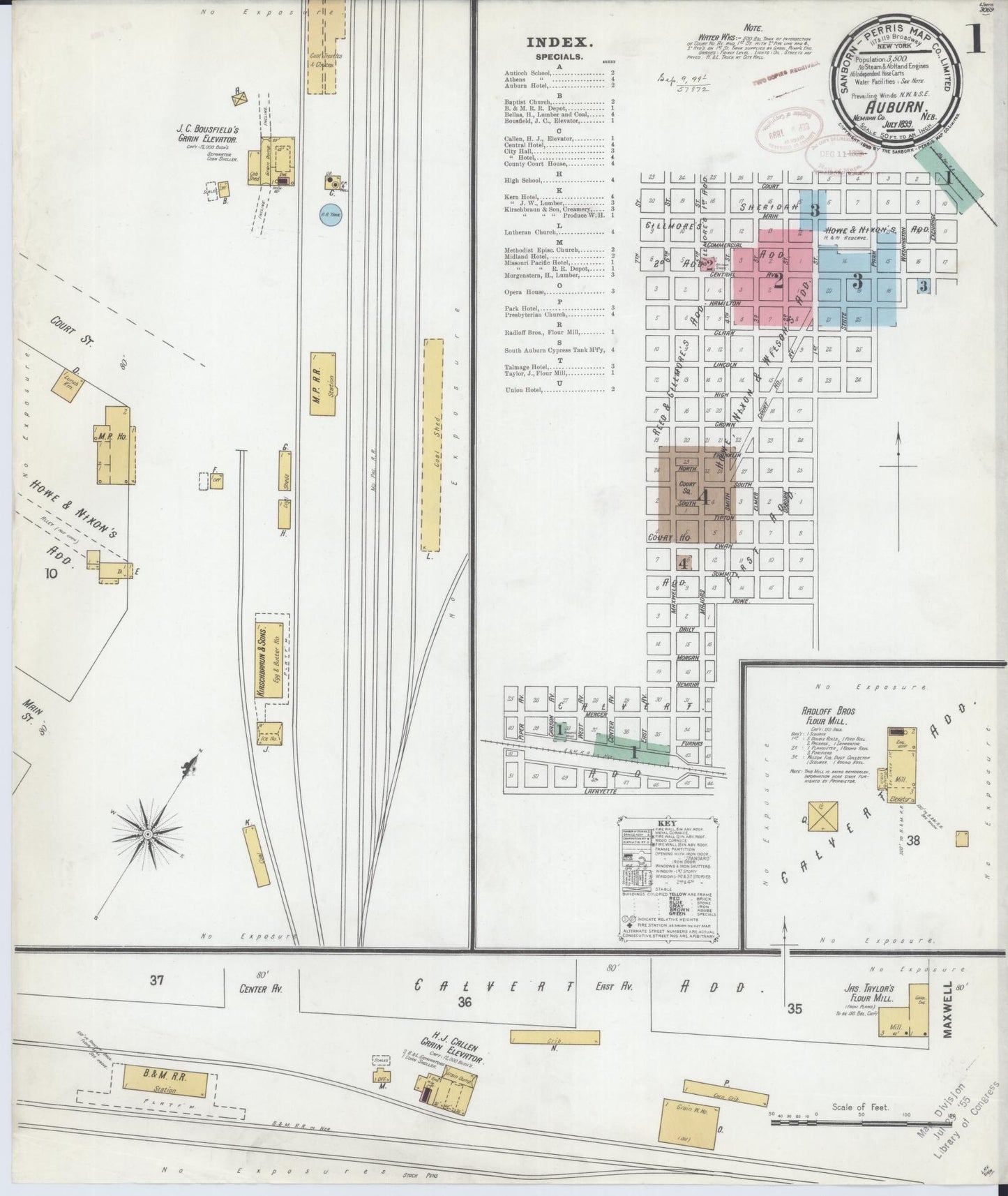 Sanborn Fire Insurance Map from Auburn, Nemaha County, Nebraska (1899), Sheet #0001 - Historic Sanborn Fire Insurance Map Print, vintage old map wall art, antique decor, genealogy gift, Nebraska Nebraska map