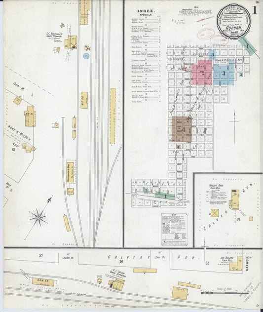 Sanborn Fire Insurance Map from Auburn, Nemaha County, Nebraska (1899), Sheet #0001 - Historic Sanborn Fire Insurance Map Print, vintage old map wall art, antique decor, genealogy gift, Nebraska Nebraska map